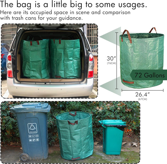 3-Pack 72 Gallon Yard Waste Bags, Reusable Heavy Duty Collapsible Garden Leaf Bags with Plastic Ring, V1258-DP02-C-232