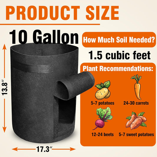 6 Pack BPA-Free 10 Gallon Vegetable Grow Bags with Access Flap and Handles, Suitable for Planting Potato, V1258-DP02-C-233