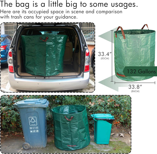 2-Pack 132 Gallon Yard Waste Bags, Reusable Heavy Duty Collapsible Garden Leaf Bags with Plastic Ring, V1258-DP02-C-236