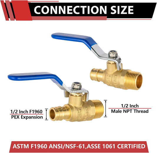 (Pack of 2) Cold Expansion Pex-A 1/2-inch X 1/2 Inch Male MPT Brass Shut-off Ball Valve for Pex-A Pipe V1258-DP02-C-2444