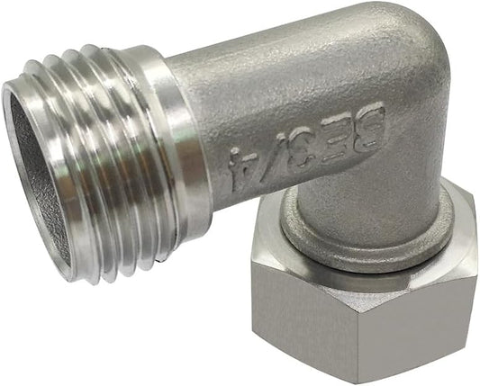 Stainless Steel Garden Hose Elbow 90 Dedgree Water Hose Connector Right Angle 3/4 GHT Male to Female Adapter V1258-DP02-C-2536