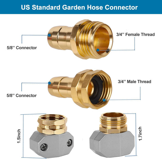 (4 Sets) Garden Hose Repair Connector Fitting, Aluminum Female and Male With Zinc Clamp Water Hose End Repair V1258-DP02-C-255