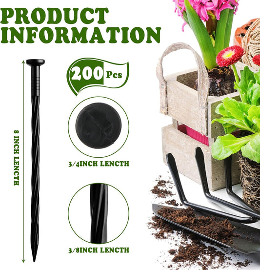 200 Pack Landscaping Spikes Anchoring Spike Plastic Ground Stake for Lawn, Weed Barriers, Turf, Paver Edging, V1258-DP02-C-2737