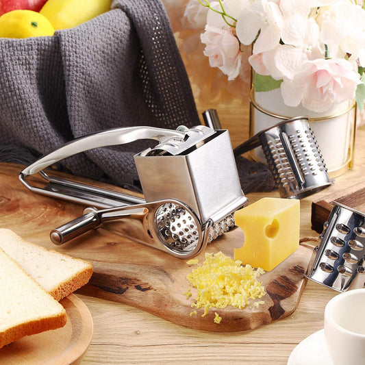 Rotary Cheese Grater Stainless Steel Handheld Rotary Parmesan Grater Cheese Cutter Slicer Shredder with 4 V1258-DP02-C-2739