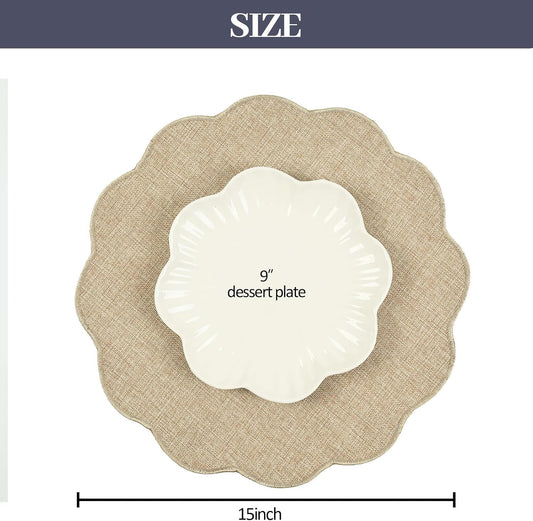 Round Faux Linen Placemats Set of 6 Heat Resistant Non-Slip Stain Proof Table Mats for Kitchen Dining Elegant V1258-DP02-C-2792