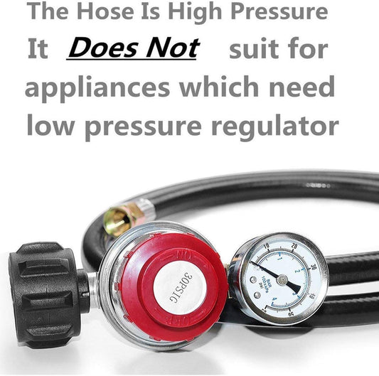4 FT 0-30 PSI Adjustable High Pressure Propane Regulator and Hose with Gauge, Fits for Grill Burner Turkey V1258-DP02-C-281