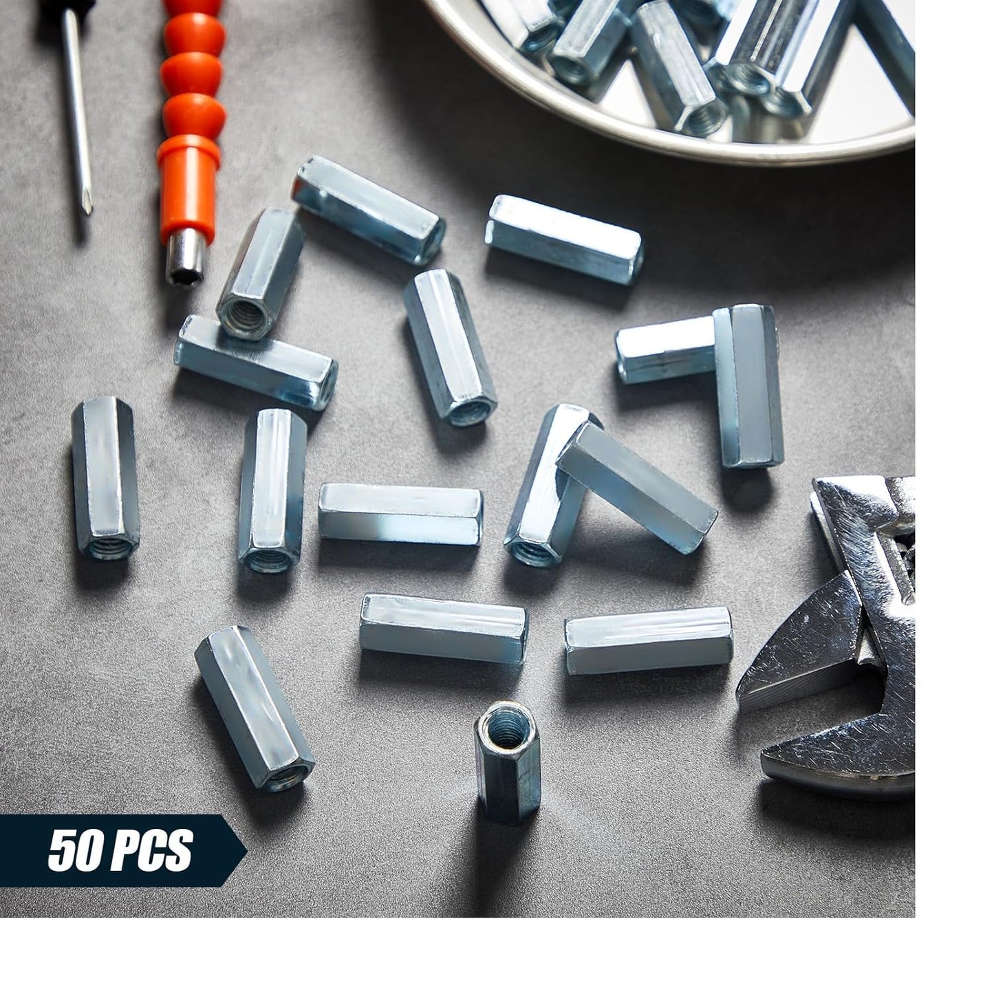 50 Pcs Coarse Coupling Nuts 3/8''-16, Zinc Plated Carbon Steel V1258-DP02-C-2872