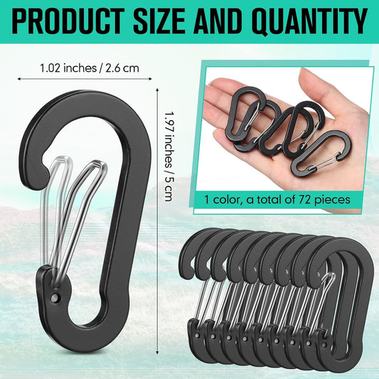 72pcs Carabiner Clips Bulk 2 Inch Small Spring Mini Carabiner Clip Aluminum Lightweight D-Shape Spring for V1258-DP02-C-2884