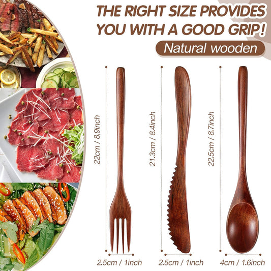 12 Pcs Wooden Utensils for Eating Wooden Spoon Fork Knife Cutlery Set Kitchen Wood Dinner Flatware Tableware V1258-DP02-C-290