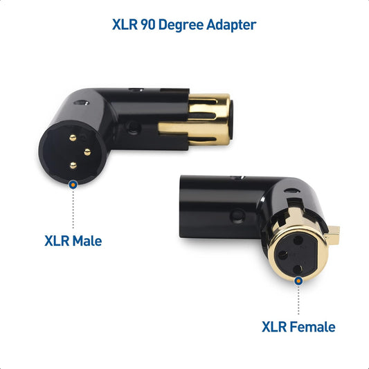 2-Pack Adjustable Male to Female Right Angle XLR Adapter in Black (XLR 90 Degree) & 120 Ohm 3-PinXLR V1258-DP02-C-2970