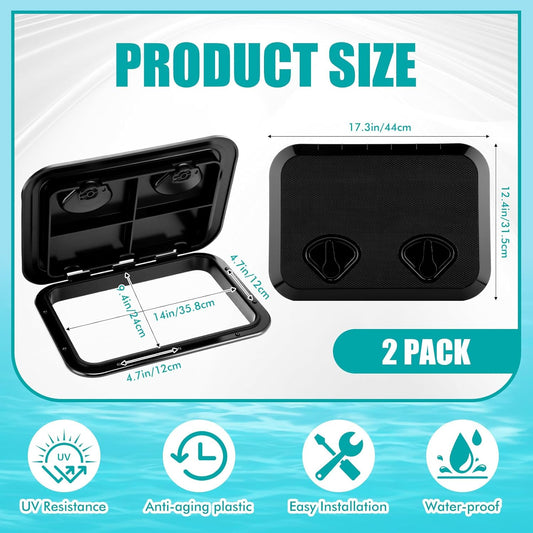 2 Pcs Marine Deck Access Hatch Rectangle Boat Deck Hatch & Lid with 20 Screws Non Slip Surface for Marine V1258-DP02-C-3039