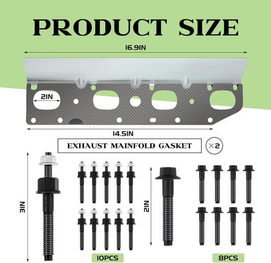 Exhaust Manifold Gasket Set with Bolts and Studs Exhaust Manifold Hardware Gasket Kit Compatible with Ram V1258-DP02-C-3047