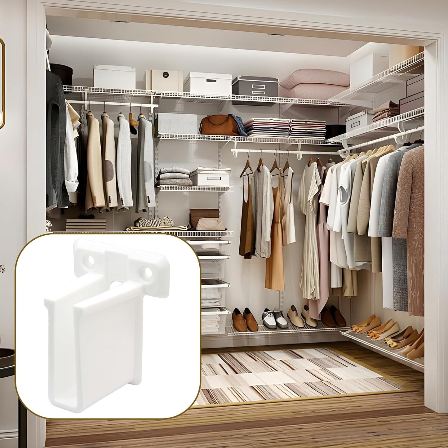 8 Pcs Wire Shelf End Brackets: Closet Maid Support, Wall Mount, White, Polyvinyl Chloride V1258-DP02-C-3088