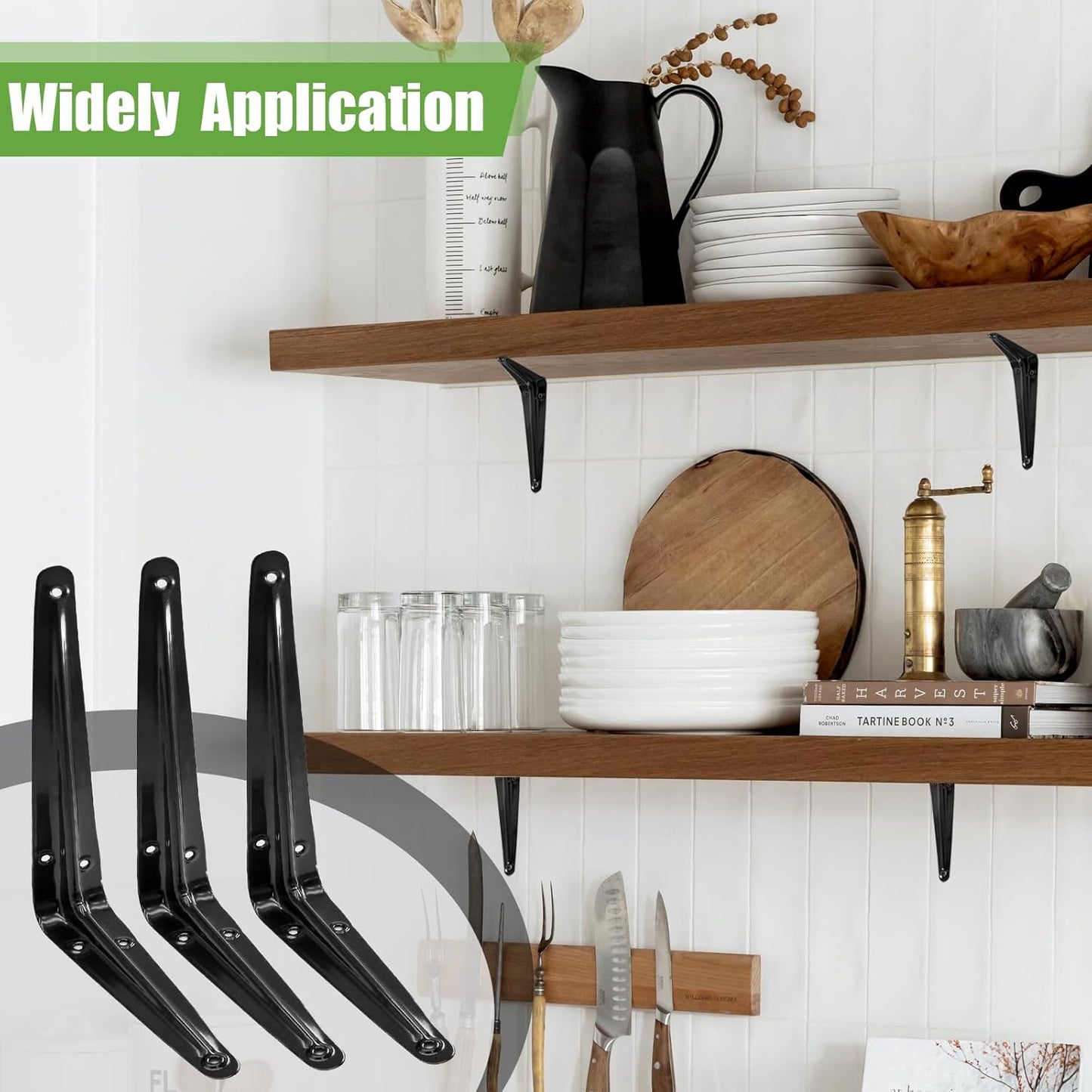 24 Pack Shelf Brackets 8 x 6 Inch, Heavy Duty Black Metal Floating Shelf Bracket, L Bracket Corner Brace V1258-DP02-C-3091