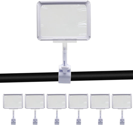 7 Pack White Acrylic Sign Holder with Clamp, 7x9 Inch Double Head Display Clips with Rotating Base and Sign V1258-DP02-C-3097