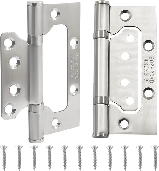 6 Pack Silver Non Mortise Door Hinges, 4"x3" Stainless Steel Bifold Door Hinges Thicken Heavy Duty Interior V1258-DP02-C-3098