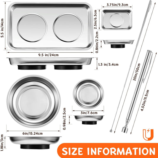 4 pcs Magnetic Tray with Magnetic Pin Screw Bolt Holder Round Magnet Parts Bowl Stainless Steel Pickup Tool V1258-DP02-C-313