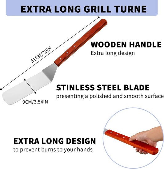 2 Pieces BBQ Extra Long Grill Turner and Grill Spatula, Stainless Steel Barbecue Grilling Accessories, V1258-DP02-C-316