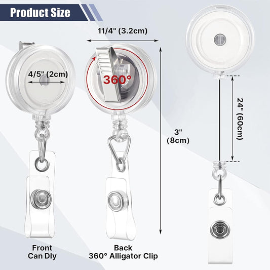 100 Pcs Translucent Retractable Badge Reels Round ID Badge Holders Nursing Name Reels with Swivel Alligator V1258-DP02-C-3171