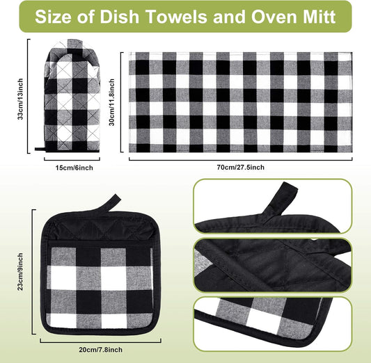 7 Pieces Buffalo Check Dish Towels Pot Holders Oven Mitts Set Cotton Plaid Kitchen Dish Towels Non-Slip Heat V1258-DP02-C-3175