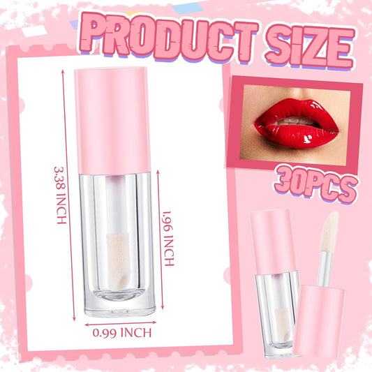 30 Pcs Pink 6ml Empty Lip Gloss Tubes with Wand Bulk Lip Refillable Gloss Containers Cosmetic Bottles with V1258-DP02-C-3187