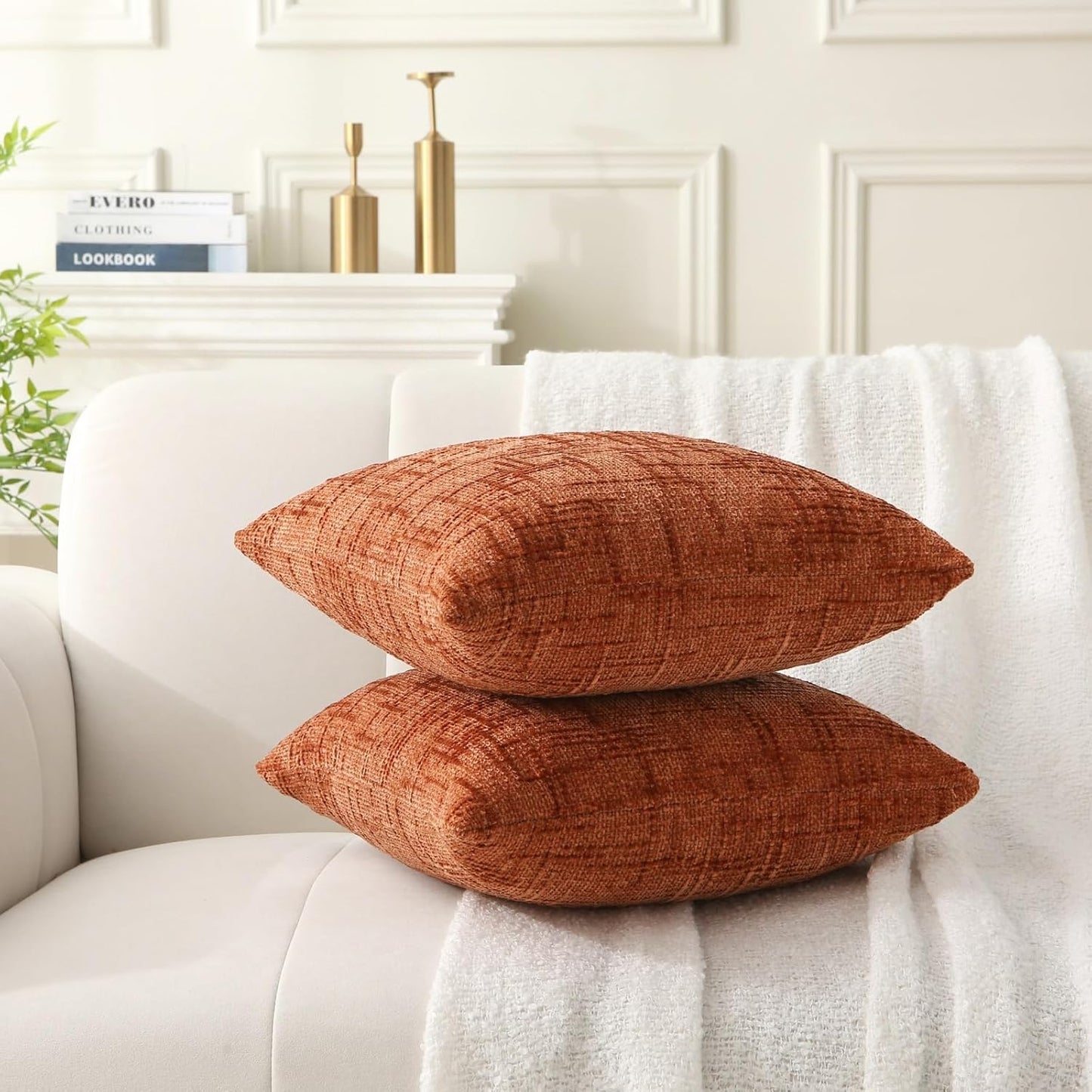 18" x 18" Decorative Throw Pillow with Inserts, Set of 2 Soft Modern Farmhouse Throw Pillows, Square Boho V1258-DP02-C-3208