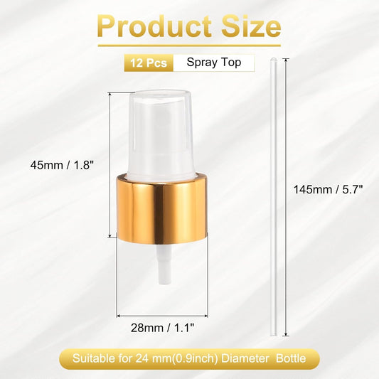 12 Pcs Gold White Spray Top, 24/410 Fine Mist Sprayer Reusable Replacement Spray Bottle Pump Plastic Top for V1258-DP02-C-3228