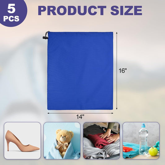 5Pcs 210D Polyester Drawstring Bag with Toggle, 14 x 16 Inch Waterproof Travel Storage Bag Foldable Stuff V1258-DP02-C-3229