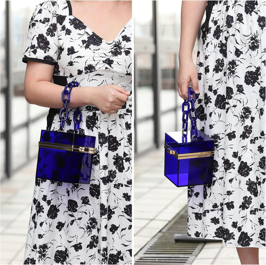 Women Acrylic Clear Clutch Purses Square Evening Handbag Box Purse for Wedding Prom Party, Transparent/Silver V1258-DP02-C-3239
