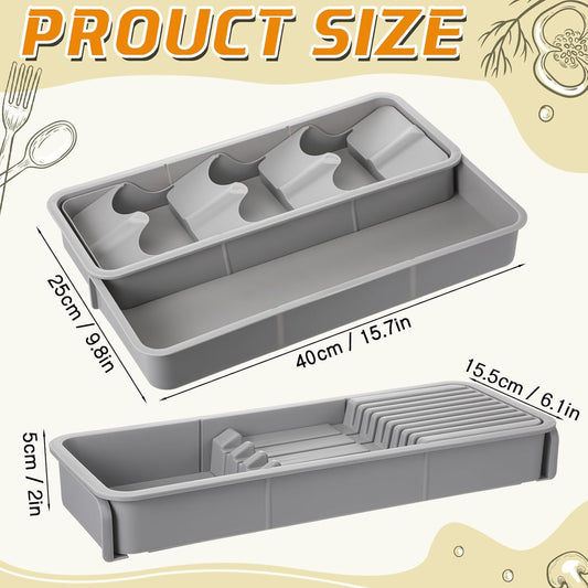 2 Pcs Knife & Silverware Drawer Organizer Holds 9 Knives with Flatware Tray Drawer Store Compact Utensil V1258-DP02-C-324