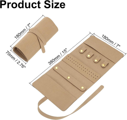 Travel Jewelry Bag Roll, Foldable Jewelry Travel Organizer with Tie Close Microfiber Jewelry Storage Roll V1258-DP02-C-3259