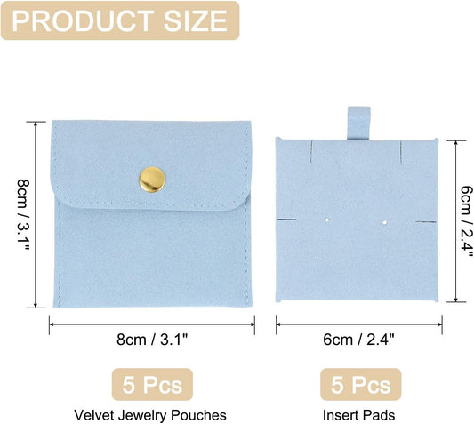 5 Pcs Microfiber Jewelry Pouches with Insert Pad, 8 x 8cm Snap Button Jewelry Velvet Gift Bags Organizer for V1258-DP02-C-3263