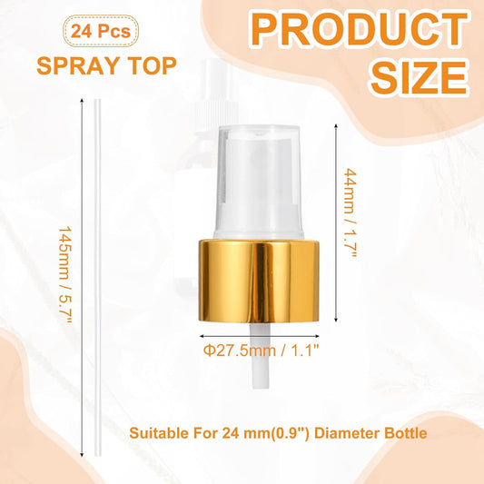 24 Pcs Gold White Spray Top, 24/410 Fine Mist Sprayer Reusable Replacement Spray Bottle Pump Plastic Top for V1258-DP02-C-3265