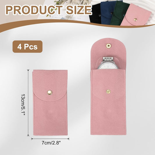 4 Pcs Velvet Watch Pouch, 5.1 x 2.8 Inch Portable Travel Case Jewelry Storage Bag Single Watch Storage Pouch V1258-DP02-C-3269