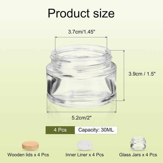 1 Set Round Glass Jars with Wood Lids, 1oz/30g Refillable Cosmetic Containers Glass Makeup Containers for V1258-DP02-C-3270