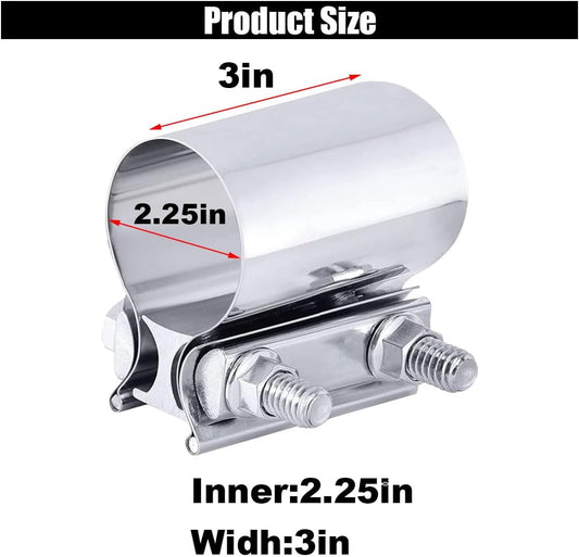2PCS 2.25" Exhaust Clamp, Butt Joint Pipe Muffler Band Sleeve Coupler, Stainless Steel, for Pipes, Mufflers V1258-DP02-C-3285