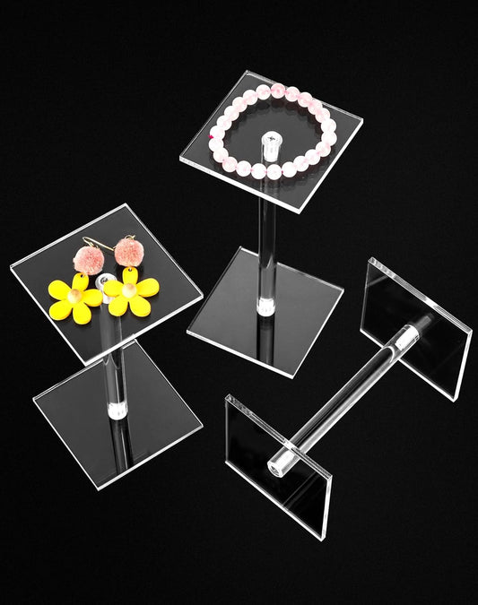 Square Acrylic Display Stand, 2 Sets of 3 Each Acrylic Jewelry Display Stand, T-Shape Display Rack for V1258-DP02-C-3287