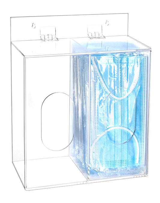 Clear Acrylic Mask and Glove Organizer - Dual Compartment Dispenser for Office, Clinic & Home Use V1258-DP02-C-3299