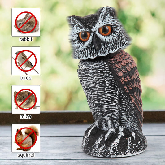 2 Pack Fake Owl Decoys to Scare Birds Away, Rotating Head Bird Deterrents, Nature Enemy Scarecrow Plastic V1258-DP02-C-330