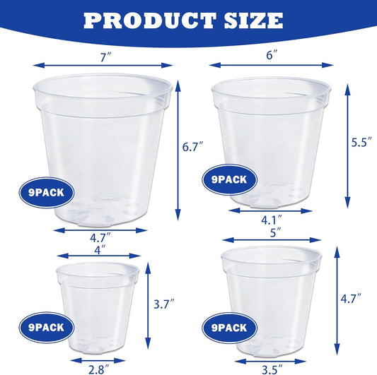 36 Pack 4/5/6/7 Inch Clear Nursery Pots for Plants, Plant Pots with Drainage Holes, Transparent Seedling Pots V1258-DP02-C-3319