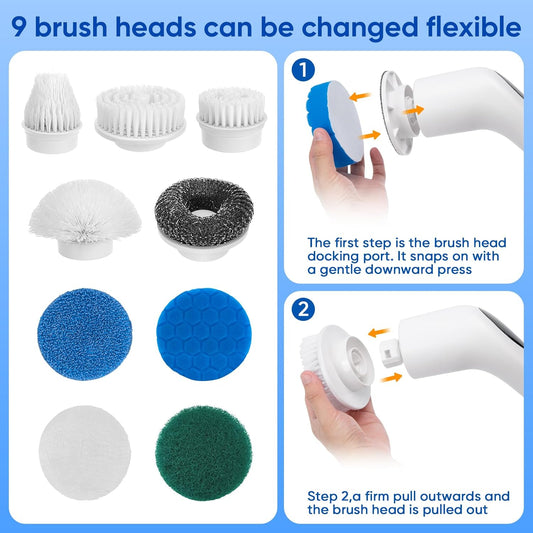 9-in-1 Electric Spin Scrubber Replaceable Brush Heads Set, Universal Electric Scrub Brush Heads for All V1258-DP02-C-334