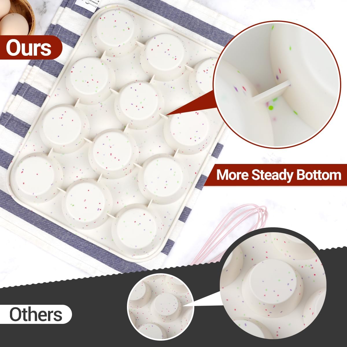 Silicone Mini Muffin Pan 24 Cups & Silicone Muffin Pan Regular Size 12 Cups V1258-DP02-C-34