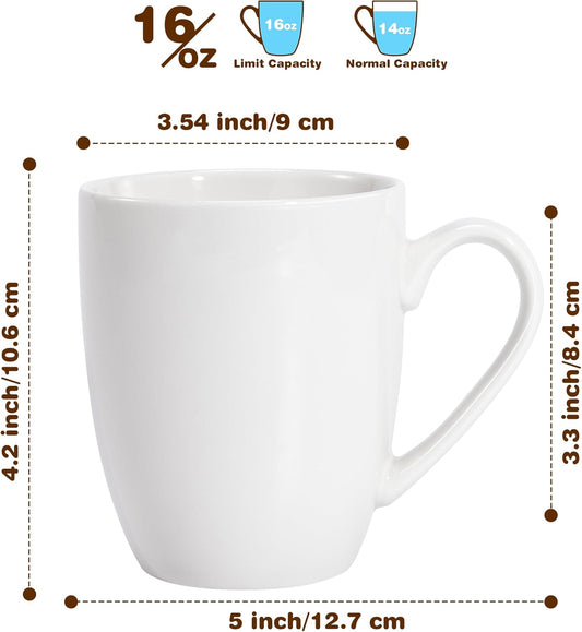 16 oz Large Coffee Mugs Set of 4 Ceramic Coffee Mug White Coffee Cups Tea Cups Idea Gift for Women Men House V1258-DP02-C-341