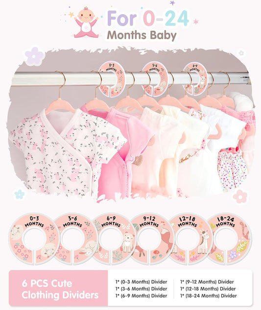 Baby Hangers, 11 Inch Velvet Kids Hangers with 6 Pcs Clothes Size Dividers, Infant Toddler Nursery Closet V1258-DP02-C-342