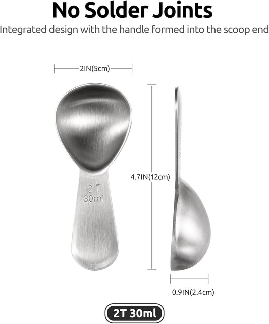 2 Tablespoon Metal Measuring Spoon Set of 2 with Short Handled Measure Scooper (Silver, 2Tbsp/30ml) and 8in V1258-DP02-C-376
