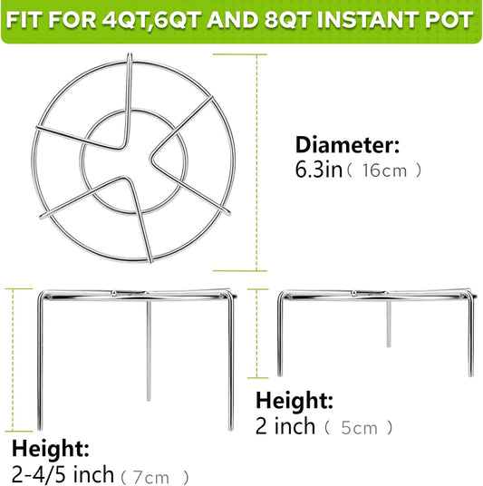 Steam Rack, 3-7/8" and 1-5/8" Tall Trivet for Instant Pot 6 Qt and 8 Qt, Heavy Duty 18/8 Stainless Steel V1258-DP02-C-413