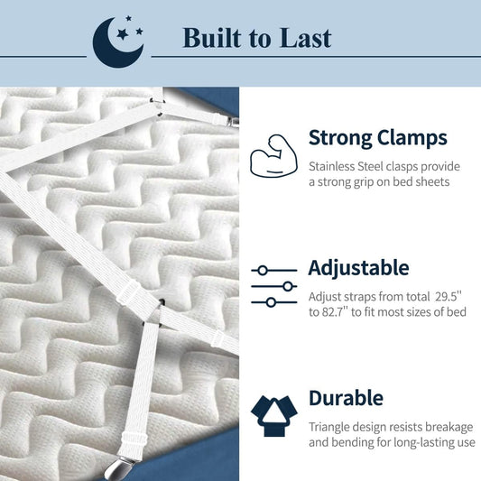 Adjustable Elastic Sheet Straps Fasteners White 4Pcs and 2Pcs V1258-DP02-C-425