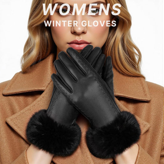 Leather Gloves for Women, Warm Winter Gloves Women with Plush Cuff, Touchscreen Womens Gloves for Cold Weather V1258-DP02-C-444