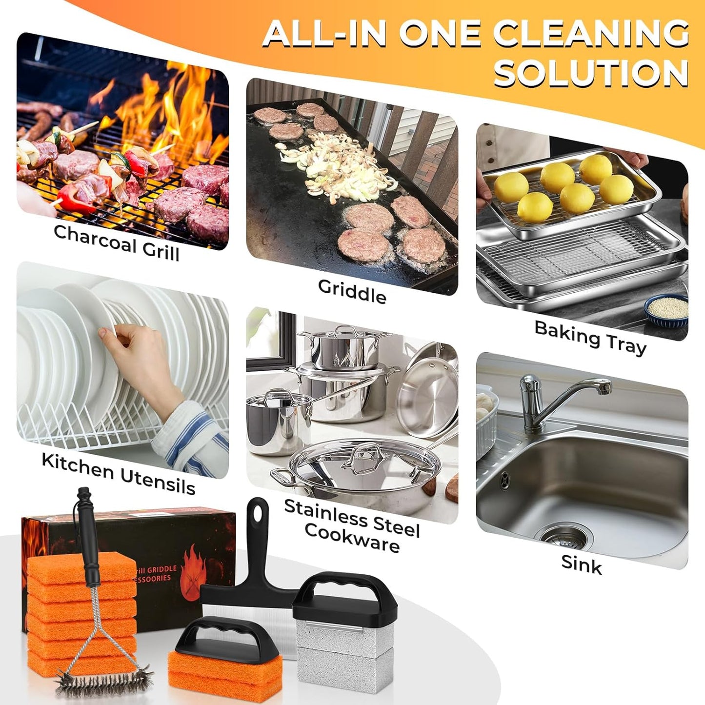 Griddle Cleaning Kit for Blackstone, Flat Top Grill Accessories Cleaner Tool Set Grill Stone, Griddle V1258-DP02-C-48