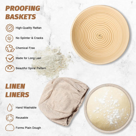 Sourdough Proofing Basket Gift Set of 2 Round Dough Proofing Bowls for Sour Dough Bread Baking Supplies, V1258-DP02-C-49